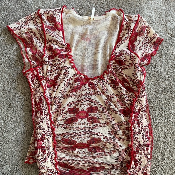 Free people Red and Cream Women's baby tee - Picture 1 of 3
